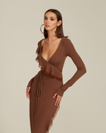 Платье трикотажное с запахом и рюшами с длинным рукавом