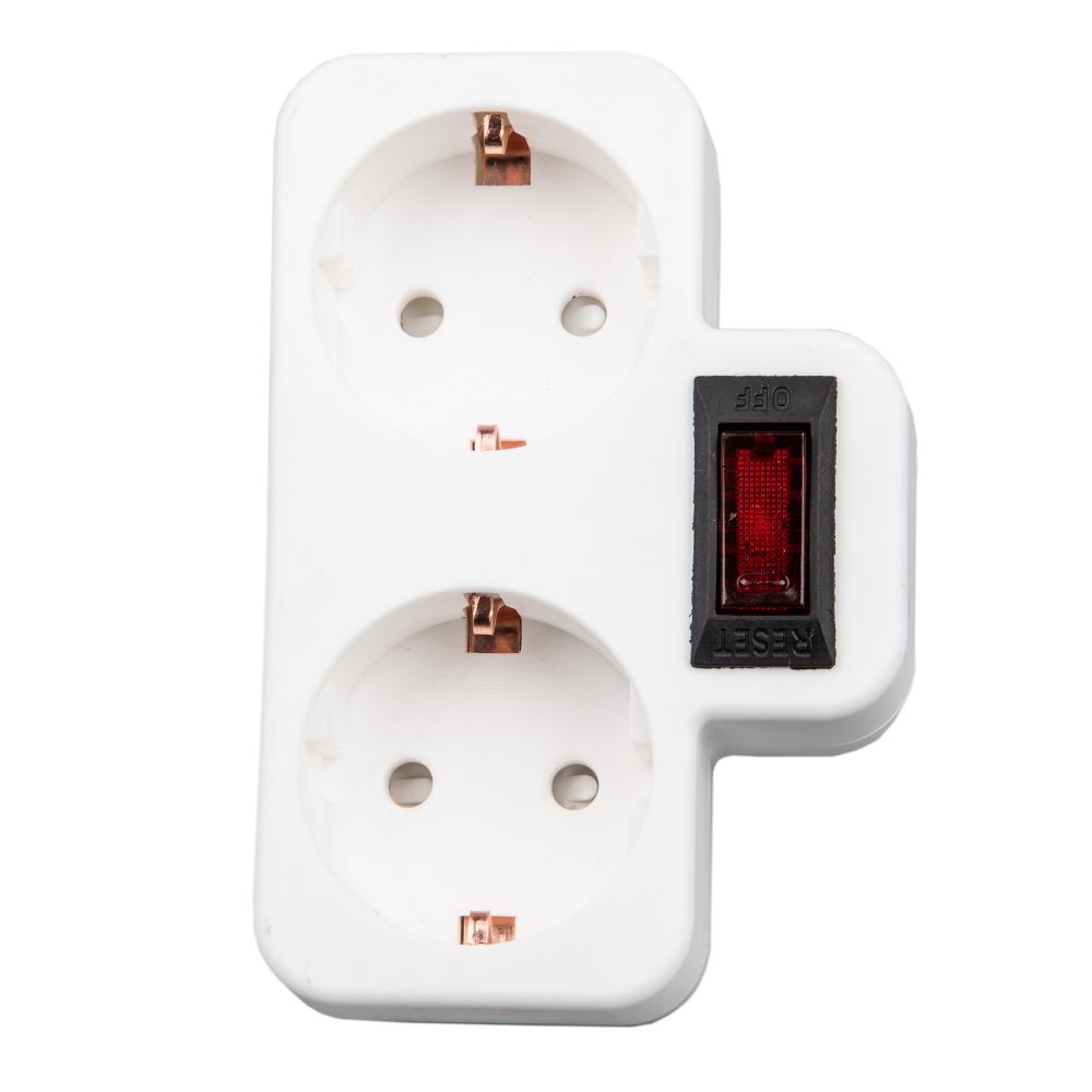 S-GES2-16PB WHITE Разветвитель сетевой с выключателем. с-з. 2 гнезда. 16А. 3500Вт. Белый. ТМ Uniel