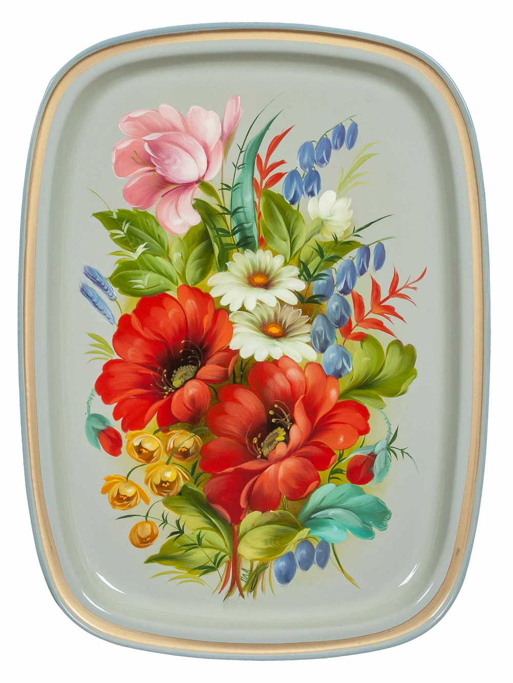 Жостовский поднос декоративный, размер 33х24 см (A12), металлический