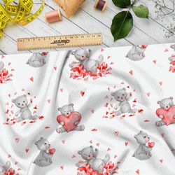 Ткань флис мишки с сердечками