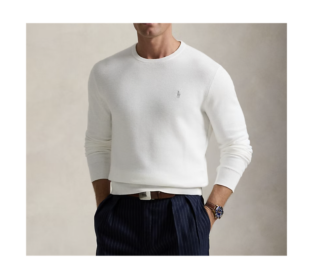 Фактурный хлопковый свитер с круглым вырезом Polo Ralph Lauren
