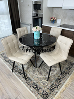 Круглый стеклянный раздвижной стол "Черный оникс" и стулья "ГУЧИ" ваниль
