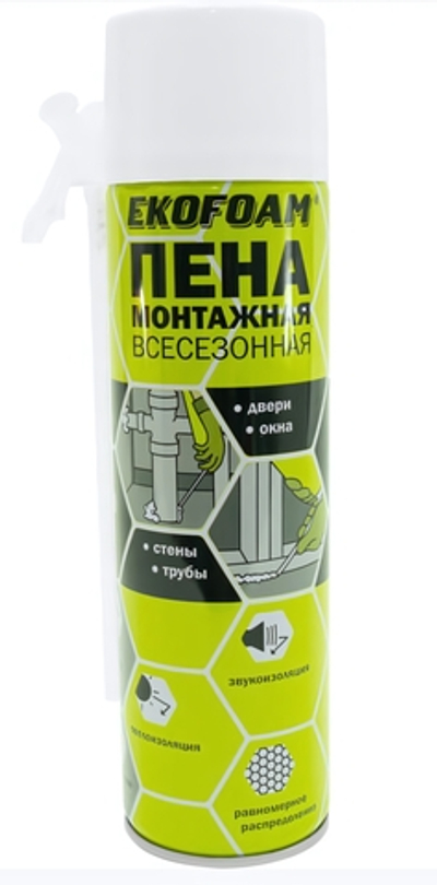 Монтажная пена EKOFOAM 450 мл (всесез.) бытовая до 10 л.ПОЛИТЕХ