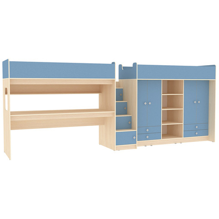 Двухъярусная кровать КарИВи Л-CE606-604 80х190  Дуб Молочный Светло-синий, голубой