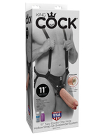 Страпон система с насадкой сдвоенный фаллос King Cock 11 Two Cocks One Hole Hollow Strap-On Suspender System (Цвет: телесный с черным)