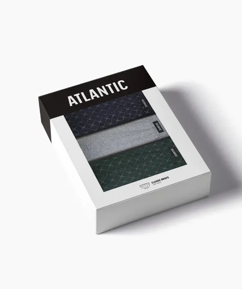 Мужские трусы (3шт) слипы классика Atlantic 3MP-205, хлопок, темно-синий + серый меланж + зеленый