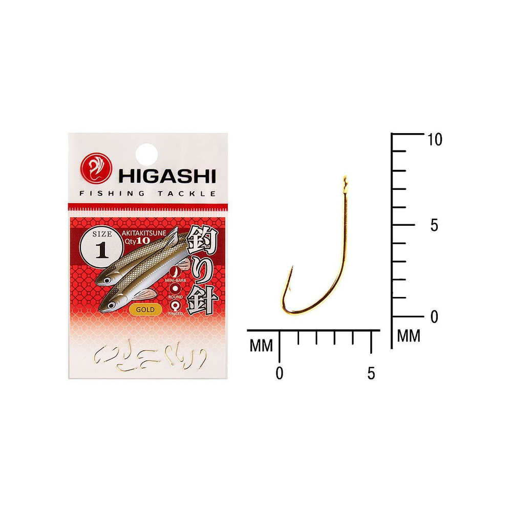 Крючок одинарный HIGASHI Akitakitsune ringed #2 Gold