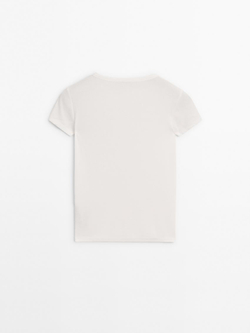 Massimo Dutti Футболка с короткими рукавами и окантовкой, натуральный, кремовый