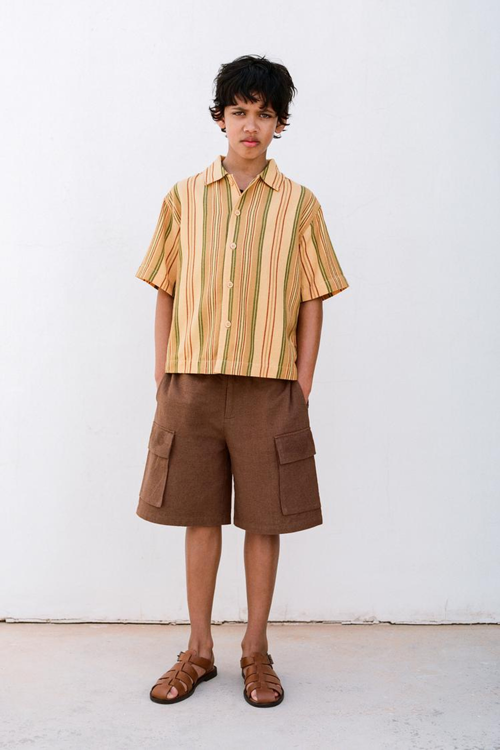 ZARA БЕРМУДЫ ИЗ СМЕСОВОГО ЛЬНА С ВЫШИВКОЙ, РЫЖЕВАТО-КОРИЧНЕВЫЙ