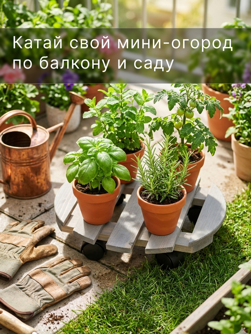 Подставка для цветов, 30х30х7, Флорэль, круглая на колесиках, этажерка, напольное, на подоконник, полка, из массива дерева, серый, Dipriz