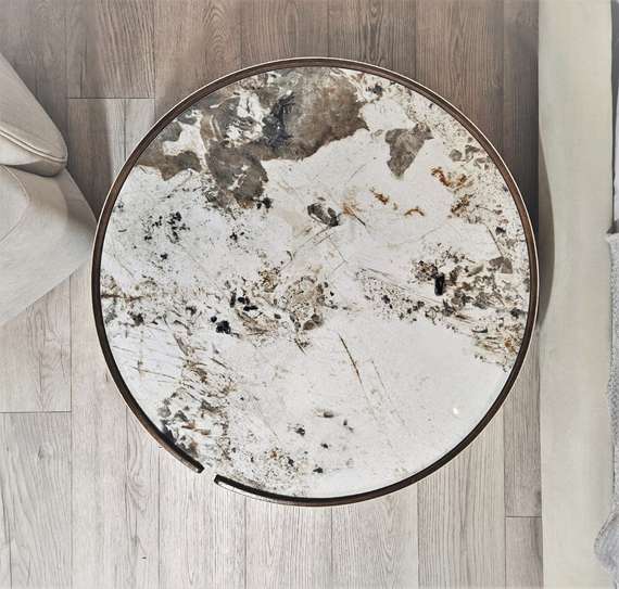 Стол журнальный 4674, Ø80х32 см, глянцевая керамика, экокожа