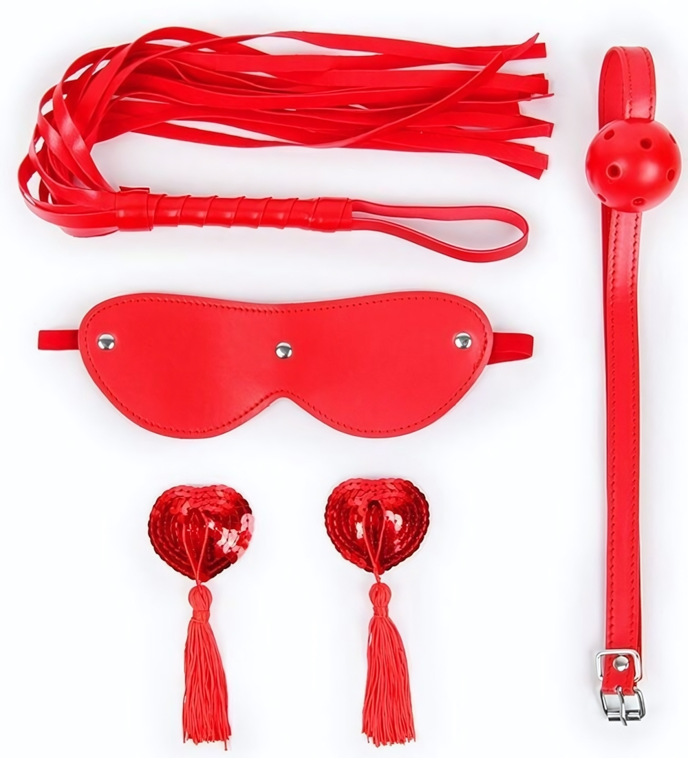 Пикантный набор БДСМ из 4 предметов в красном цвете (Цвет: красный)