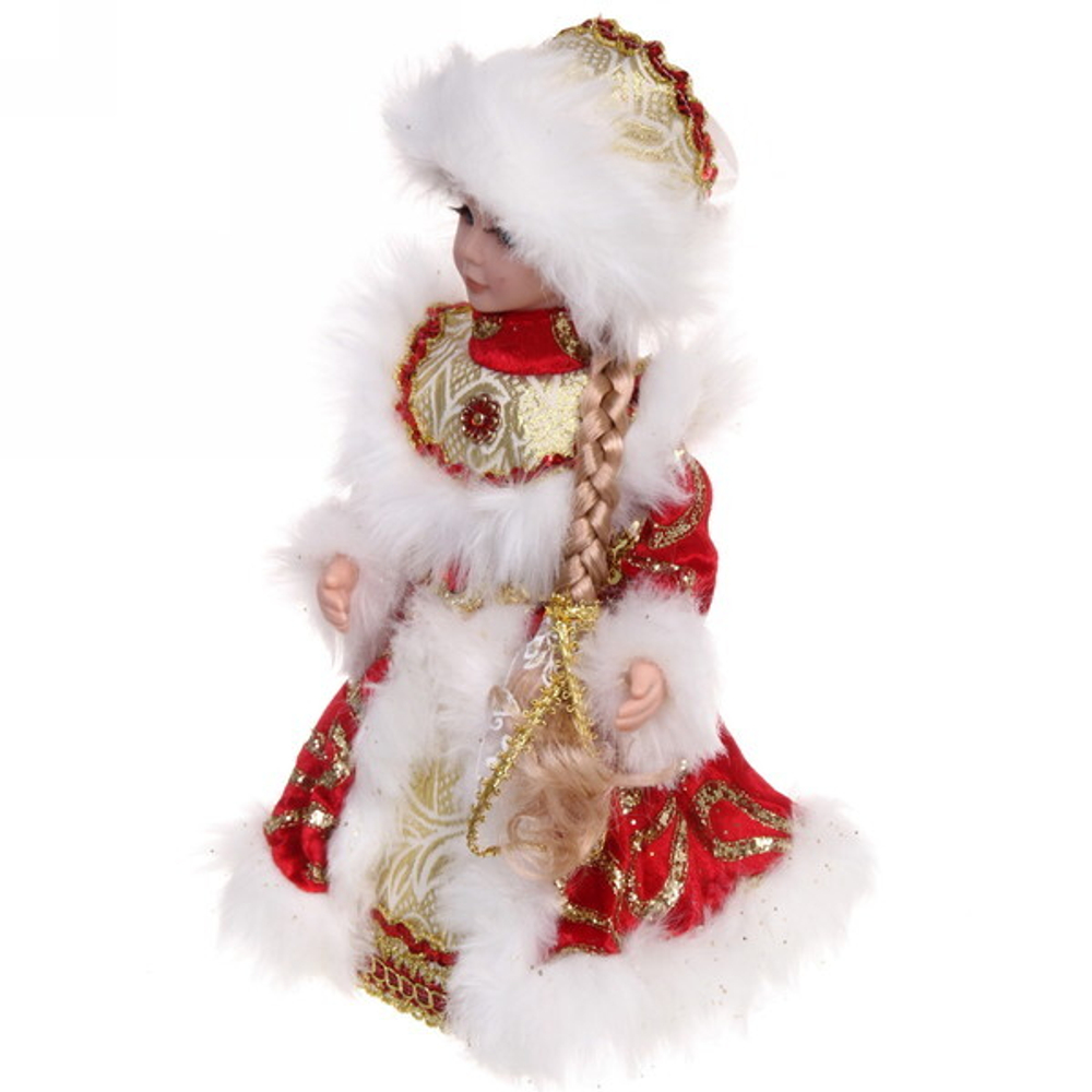 Снегурочка музыкальная 30 см в красно-золотой шубе