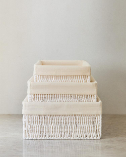 ZARA HOME ПРЯМОУГОЛЬНАЯ КОРЗИНА С ТКАНЕВОЙ ВНУТРЕННЕЙ ОБИВКОЙ, БЕЛЫЙ