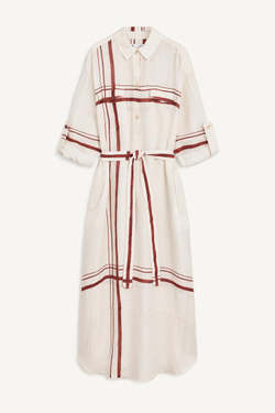 ZARA ПЛАТЬЕ-РУБАШКА, ЭКРЮ/КРАСНЫЙ