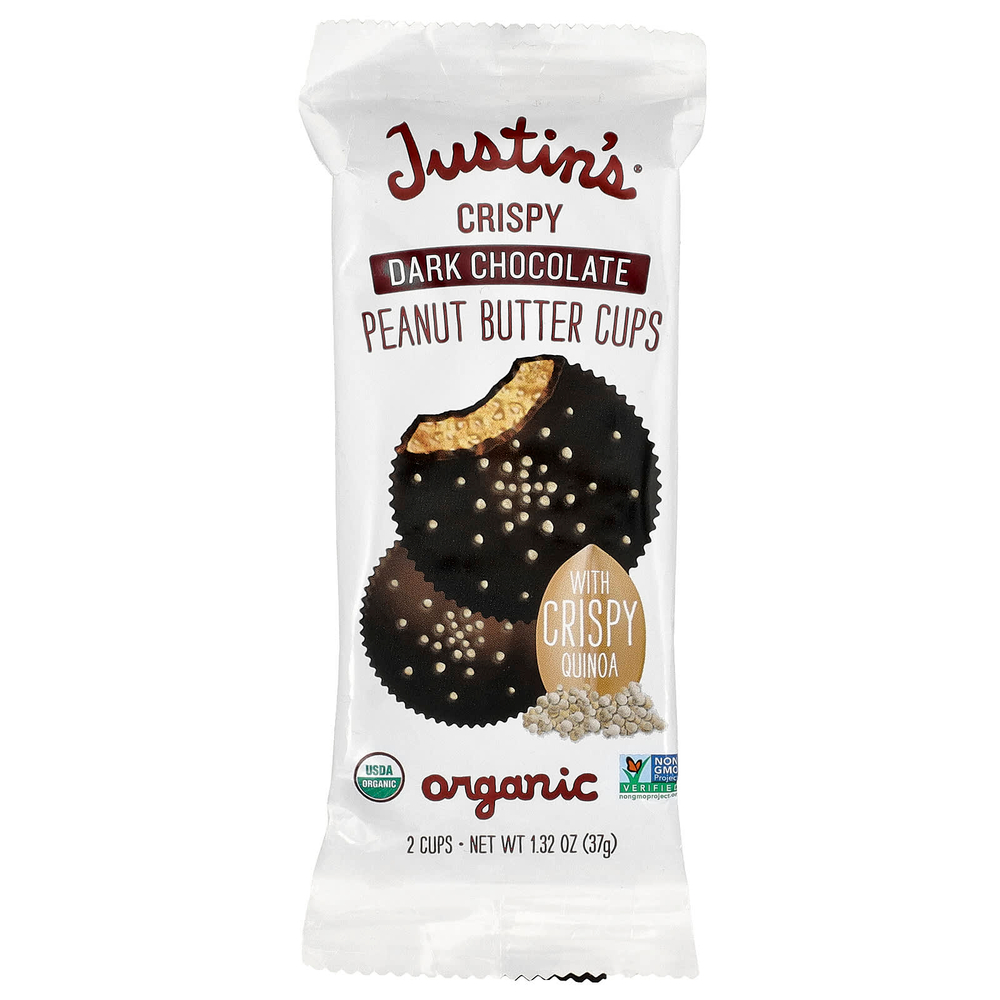Justin's Nut Butter, органические темные шоколадные конфеты с хрустящей арахисовой пастой, 2 шт., 37 г (1,32 унции)