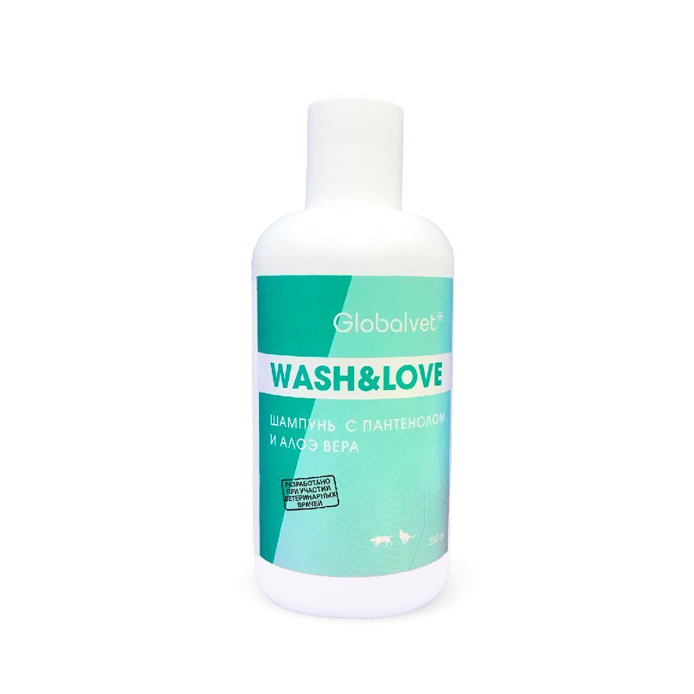 GLOBALVET Wash&Love Шампунь с пантенолом и алоэ вера для животных, 250 мл