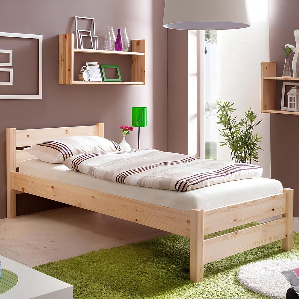 Кровать 90х200 Бора, односпальная деревянная из массива сосны