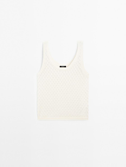 Massimo Dutti Трикотажный топ ажурной вязки с узором «ромбы», натуральный, кремовый