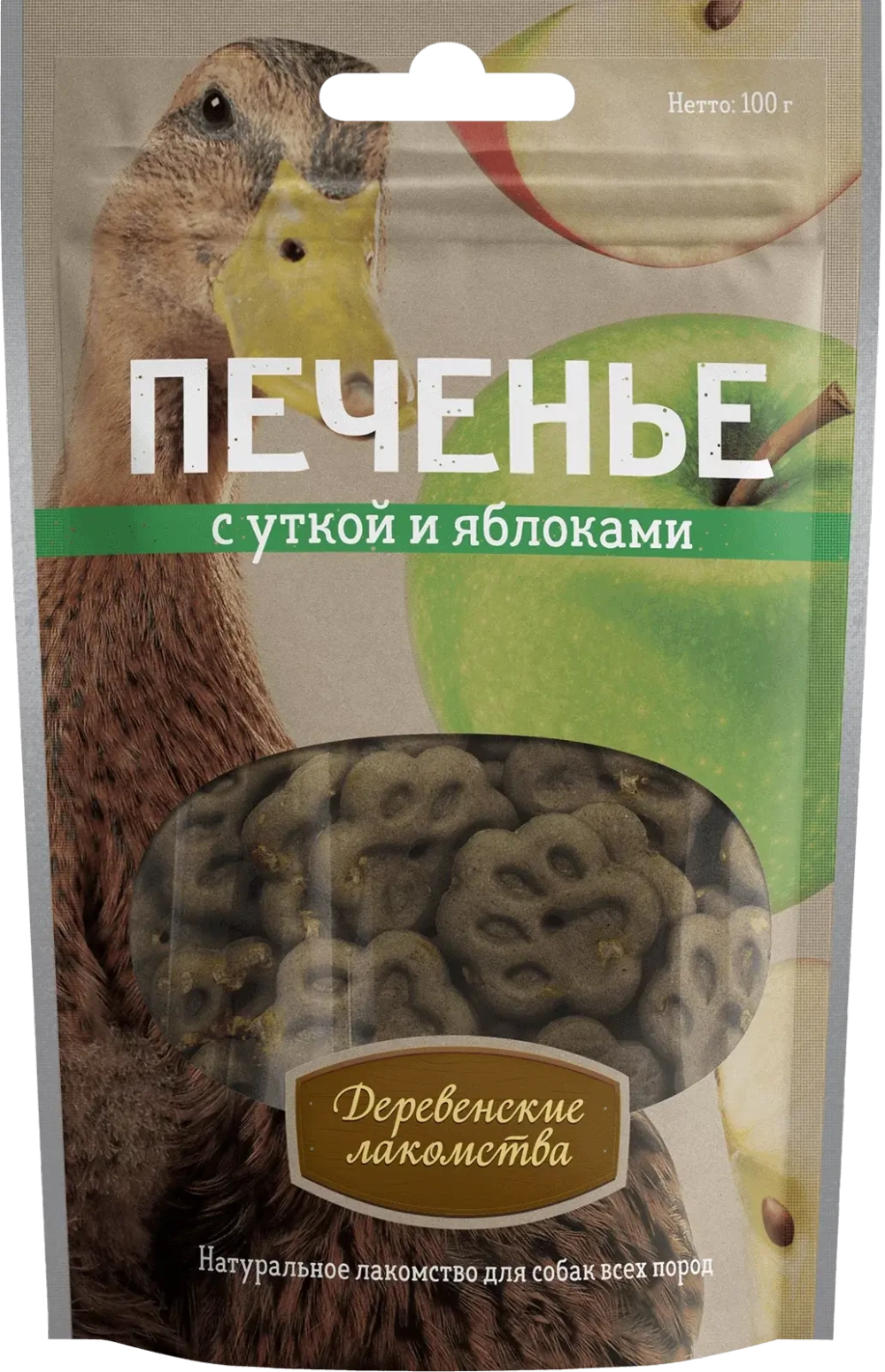ДЕРЕВЕНСКИЕ ЛАКОМСТВА Печенье с уткой и яблоками, 100 г