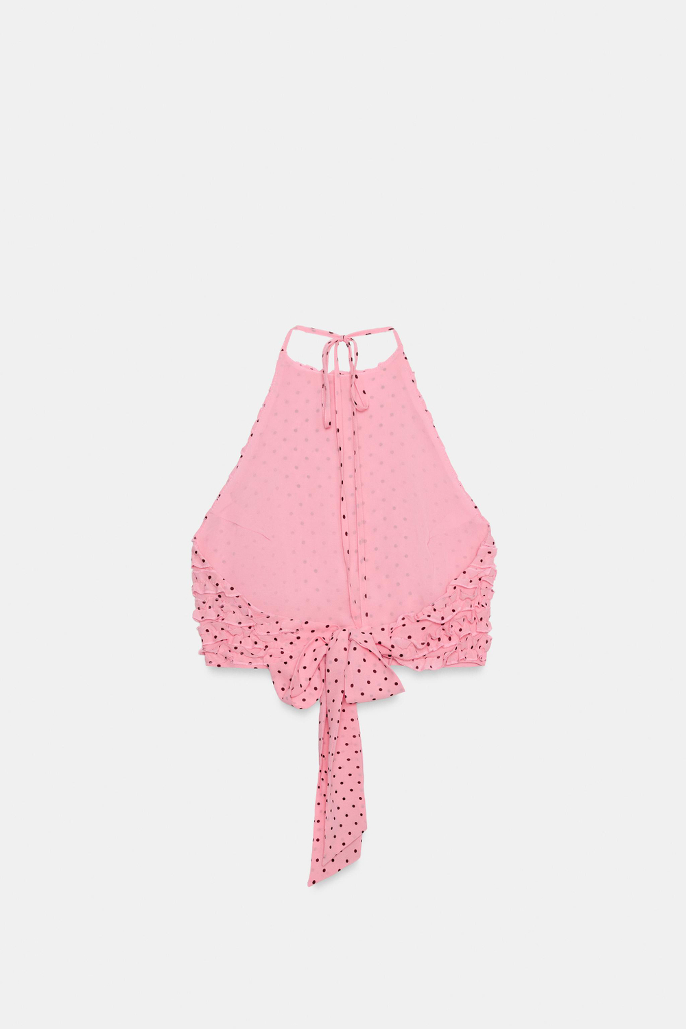 ZARA ТОП ХАЛТЕР С ВОЛАНАМИ, ЯРКО-РОЗОВЫЙ