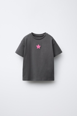 ZARA ФУТБОЛКА С ВЫШИВКОЙ, УГОЛЬНЫЙ