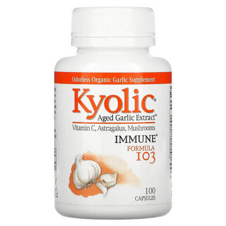 Растительные экстракты и настойки Kyolic, Экстракт выдержанного чеснока, формула 103 для поддержки иммунитета, 100 капсул