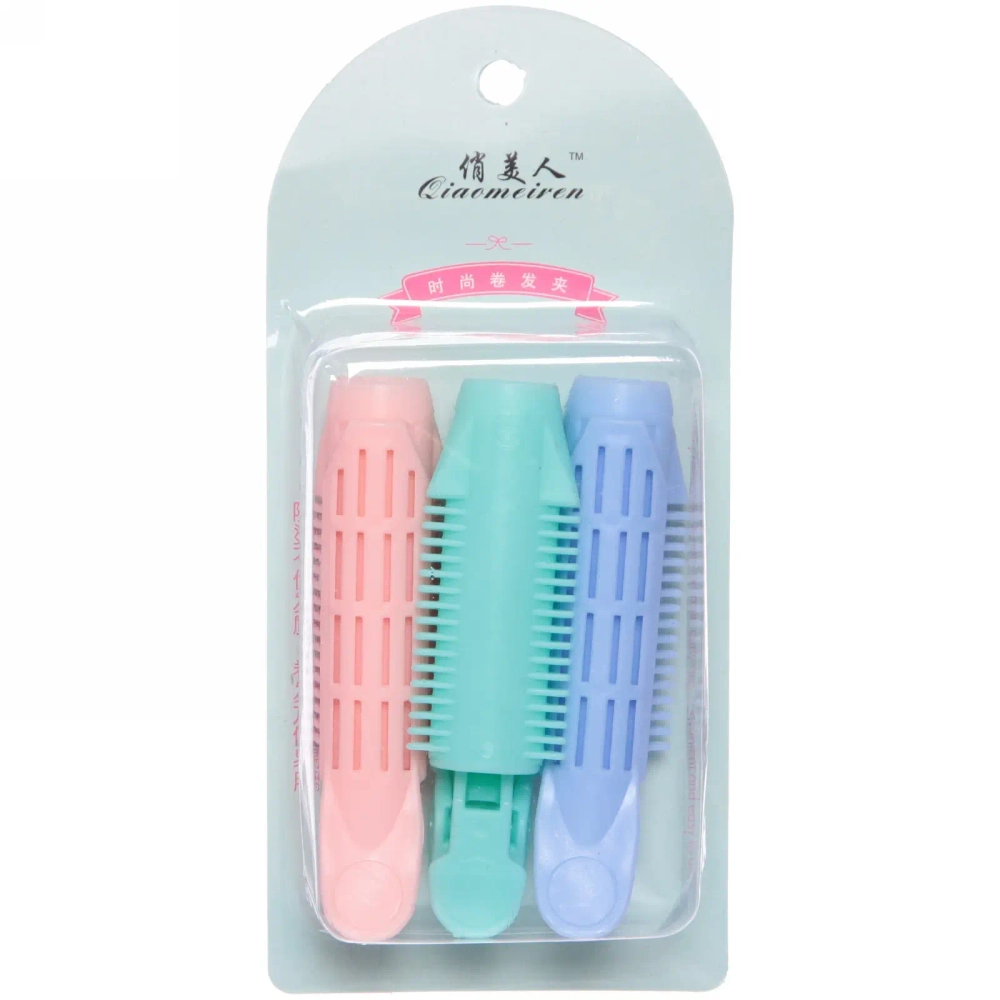 Бигуди пластмассовые с зажимом 3шт «Styling», микс 6 цветов, в пластиковой коробке, 10,5см