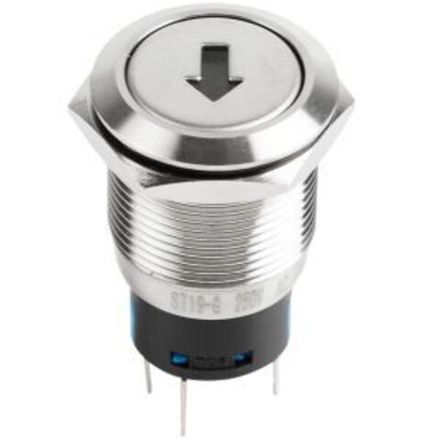 Кнопка  антивандальная Ø19 12В Б/Фикс (5с) (ON)-OFF/(OFF)-ON плоская подсв/зеленая СТРЕЛКА  REXANT