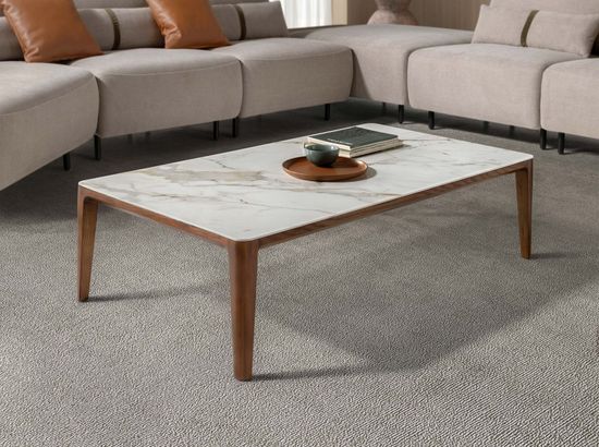 Прямоугольный журнальный столик 2153 из керамики в мраморной отделке и ореха