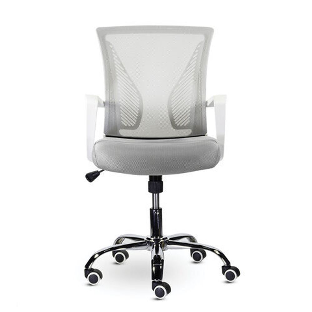 Кресло BRABIX "Wings MG-306", пластик белый, хром, сетка, серое, 532012