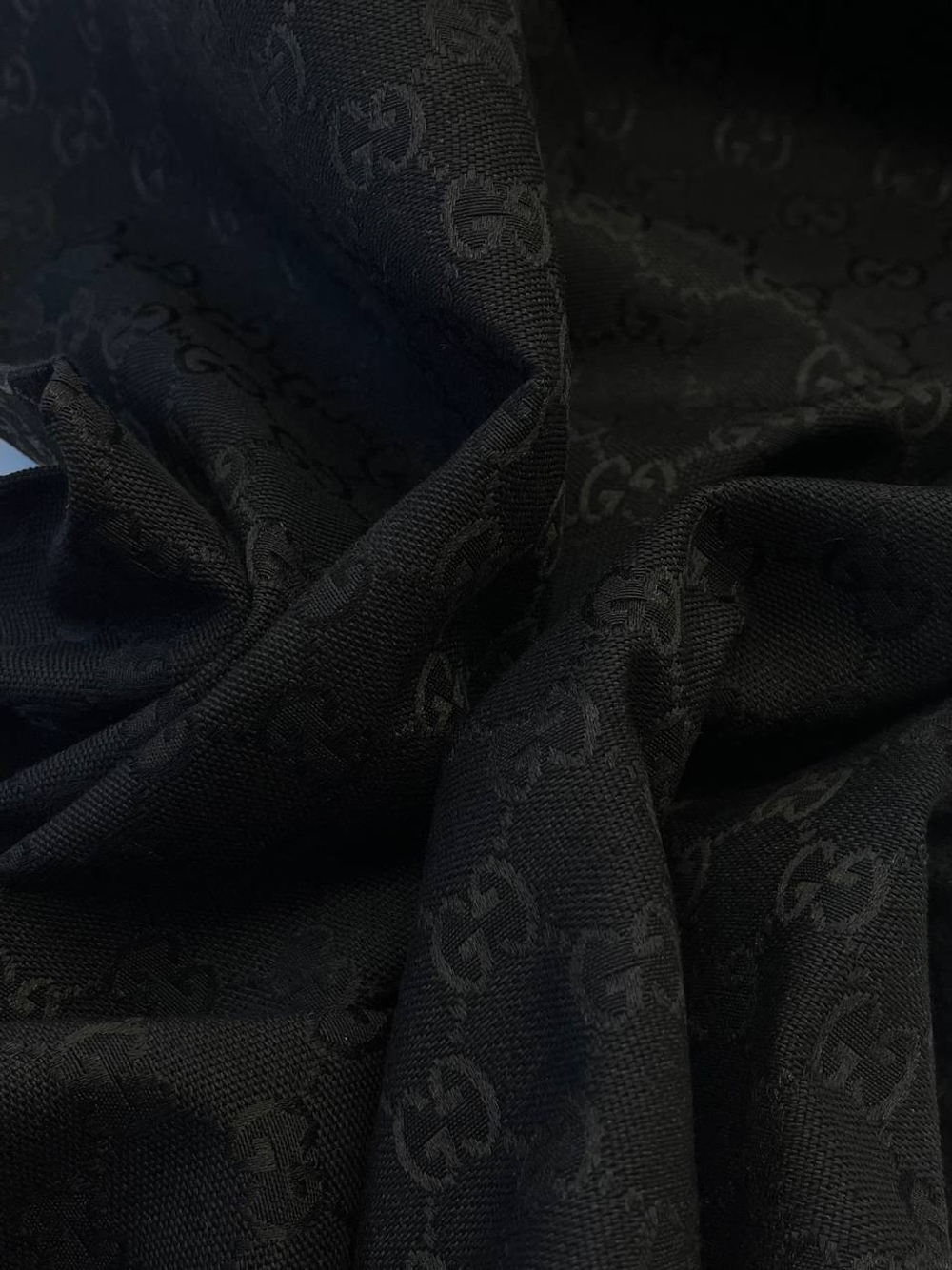 Жаккард хлопковый Gucci черный с дизайнерским лого
