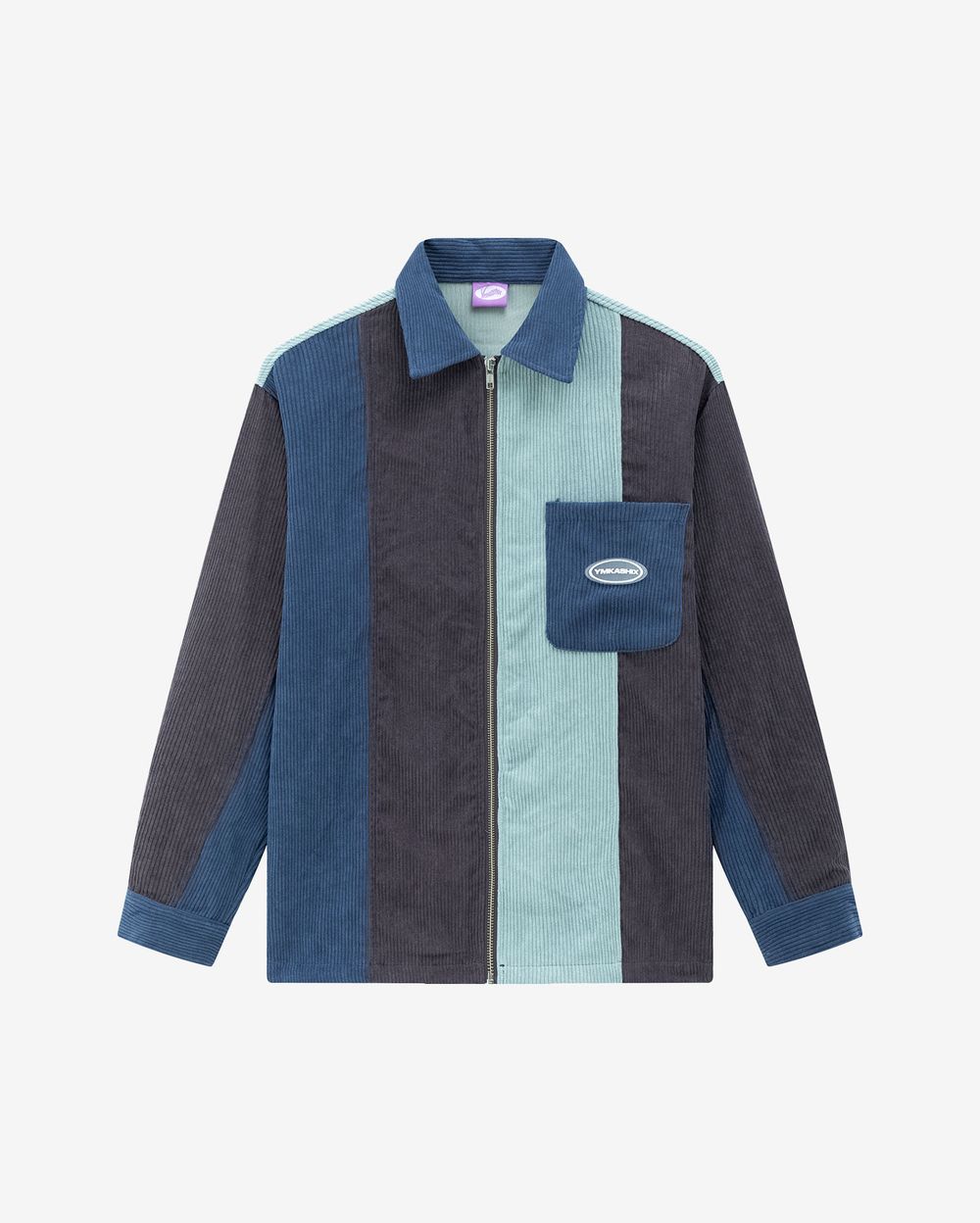 Рубашка Ymkashix Velvet Color block Zip Голубая/Графитовая/Синяя