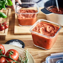 IKEA 365+ Контейнер для продуктов с крышкой, квадратное стекло/бамбук, 1,2 л