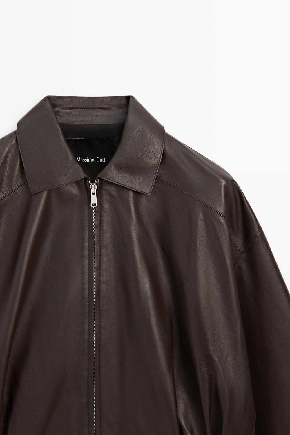 Massimo Dutti Куртка из кожи наппа со складками, коричневый