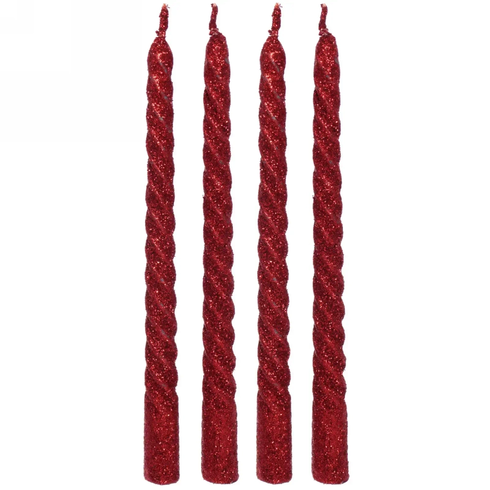 Свечи витые «Звездный блеск» 4шт 15см цвет красный, в подарочной коробке