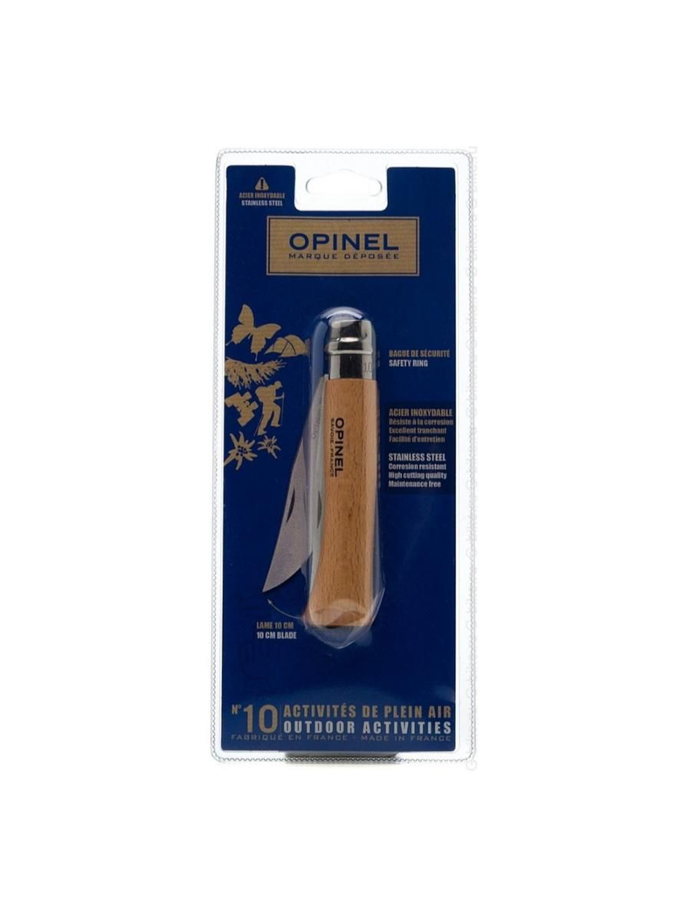 Нож Opinel №10, углеродистая сталь, рукоять из дерева бука, блистер