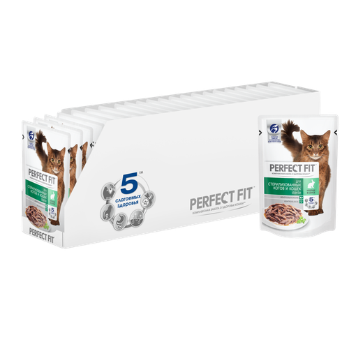 Влажный корм Perfect Fit Sterile для стерилизованных кошек, с кроликом в соусе, 28 шт x 75 г