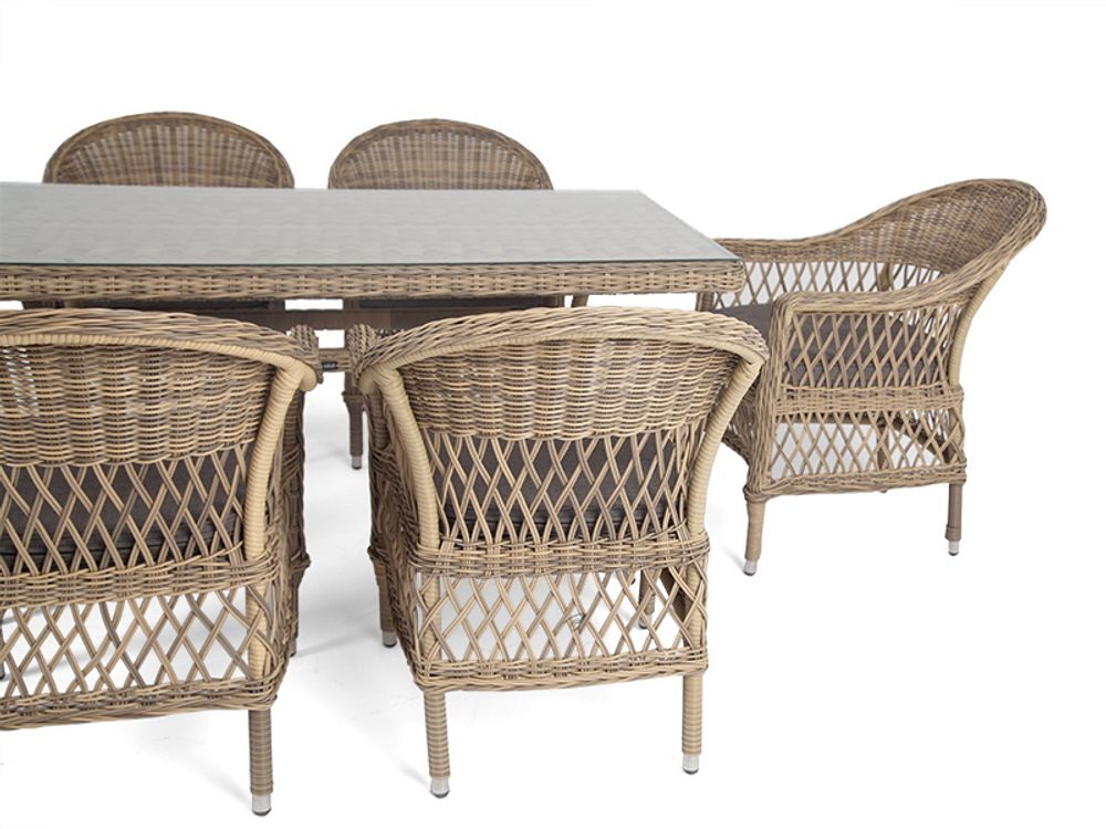 "Амароне" обеденная группа из искусственного ротанга на 6 персон, цвет соломенный