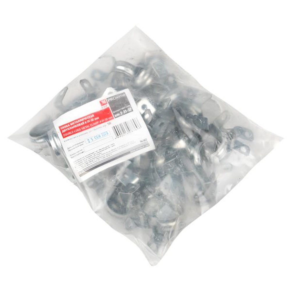 Скоба металлическая двухлапковая d31-32 мм (50 шт) EKF PROxima (50.00 шт.)