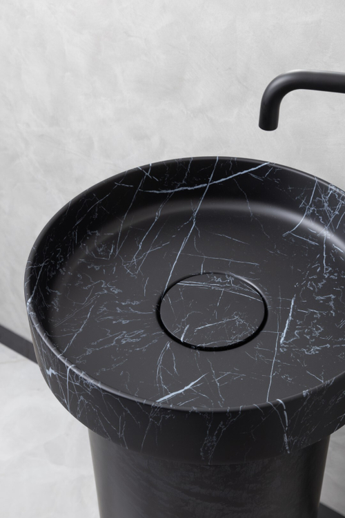 Boheme Раковина накладная Corian 400*130 Nero Marquina + Пьедестал для раковины Corian 300*720 Black Wood
