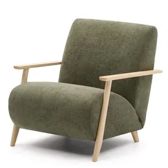 Кресло Meghan из зеленого шенилла с массивом бука в натуральной отделке