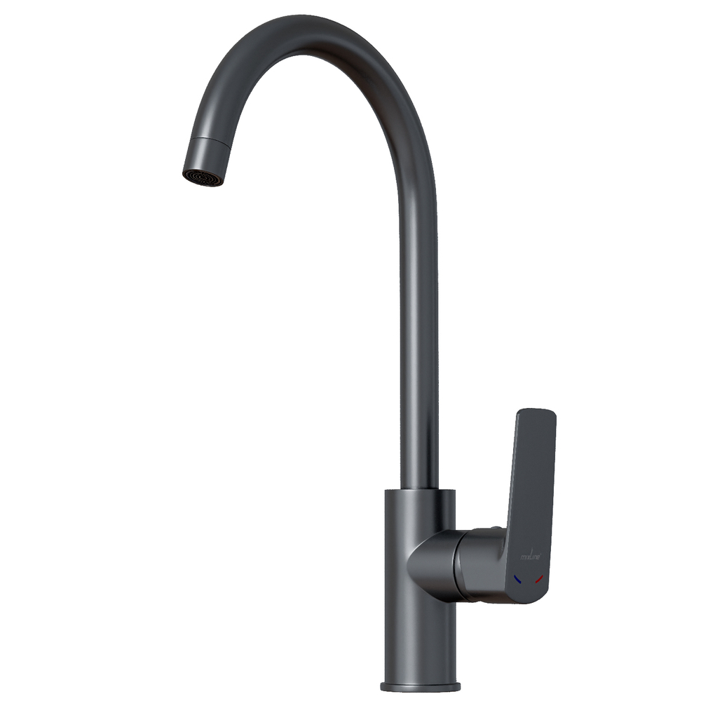 Смеситель для кухни 35k MIXLINE ML15-031GR высокий излив б/отв боковая п/гайку (без подводки) ГРАФИТ