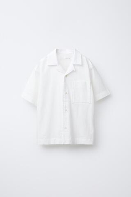 ZARA РУБАШКА ИЗ ХЛОПКА И ЛЬНА, БЕЛЫЙ