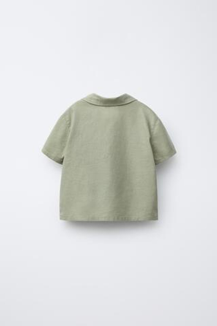 ZARA РУБАШКА ИЗО ЛЬНА И ХЛОПКА, ХАКИ