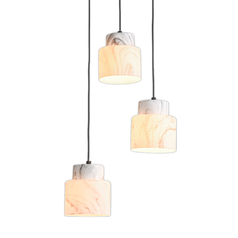 Подвесной светильник 3x60Вт Е27, металл/стекло, черный, плафон белый мрамор