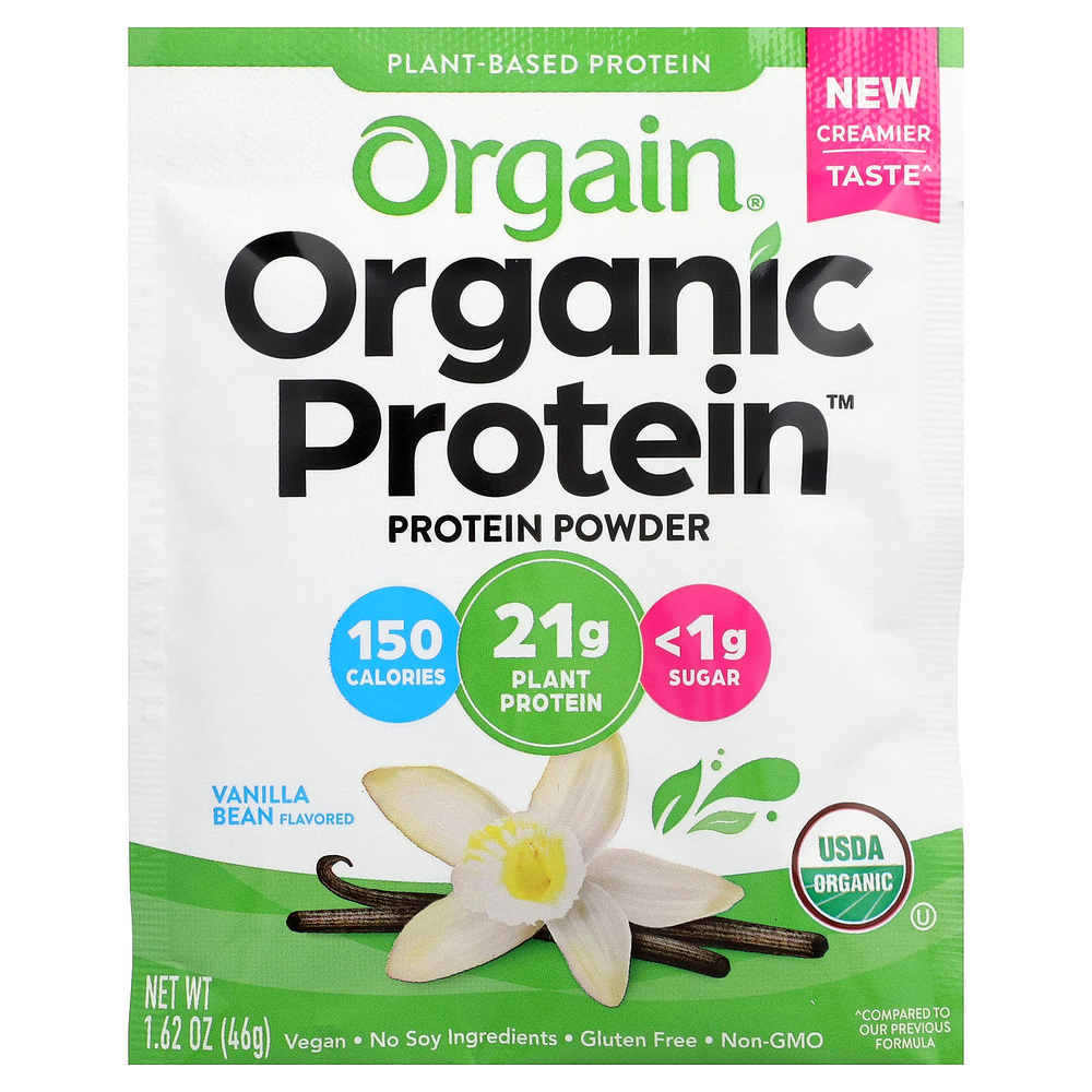 Orgain, Organic Protein™, растительный протеин в порошке, со вкусом ванили, 10 пакетиков по 46 г (1,62 унции)