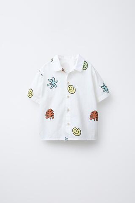 ZARA РУБАШКА С ПРИНТОМ «РАКУШКИ», ЭКРЮ