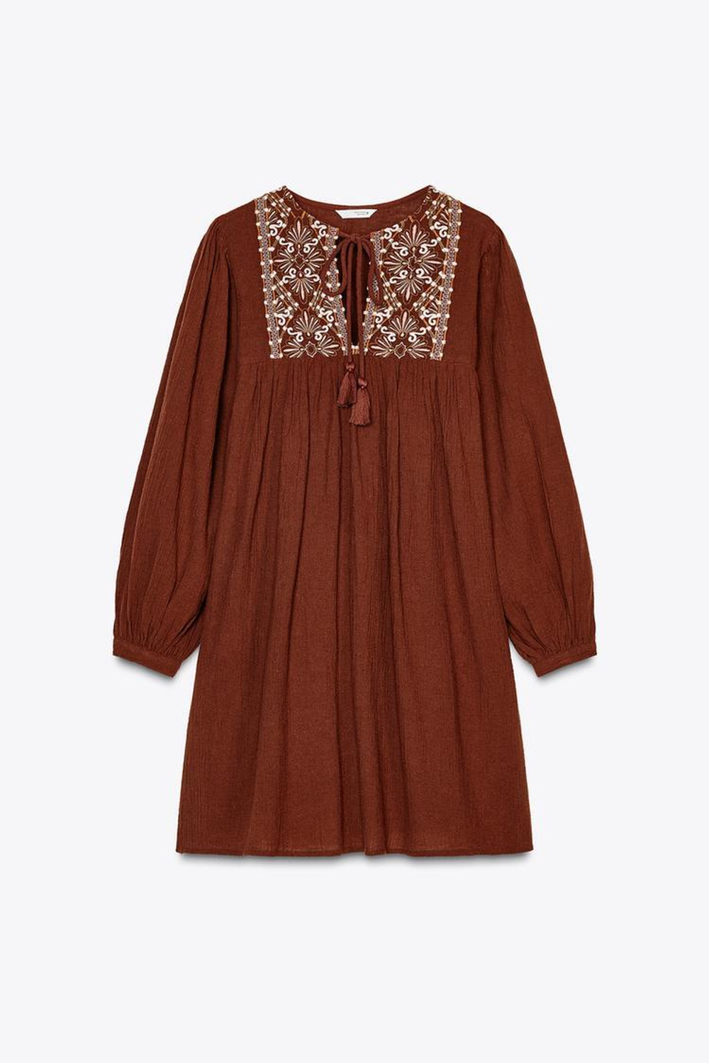 ZARА КОРОТКОЕ ПЛАТЬЕ С ВЫШИВКОЙ, ТЕРРАКОТОВЫЙ