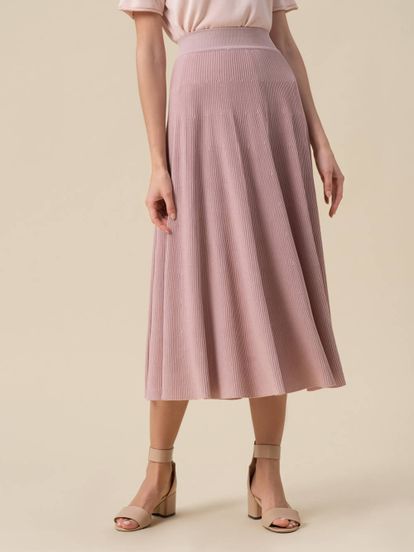 Женская юбка-миди светло-розового цвета с поясом на резинке - фото 4